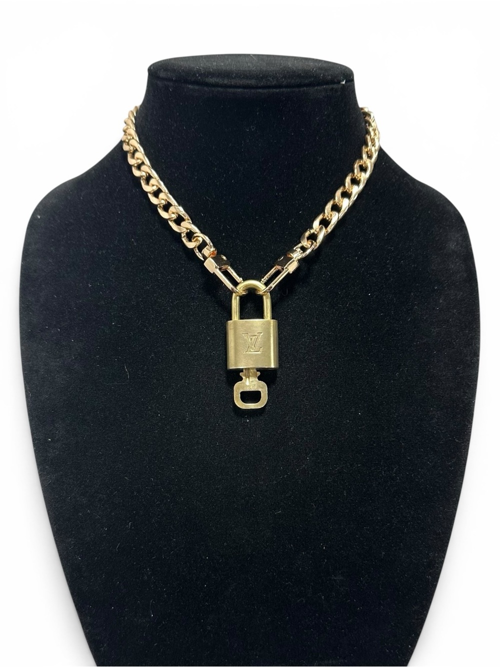 Authentic Louis Vuitton #316 Lock & Key Set on a 18K Gold Plated Chain Necklace